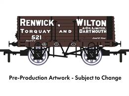 A new and highly detailed model of the RCH 1907 design open wagon. One of the most common designs used by private wagon owners these wagons frequently carried brightly coloured and floridly lettered liveries applied before WW1. Many thousands of wagons were built to this specification, the vast majority still running into WW2 and passing to British Railways at nationalisation. Each of the Rapido Trains models features prototype specific variations including end doors or no end door, buffer shank design, wheels, brake fittings and V hanger style.This model of a RCH 1907 7 plank wagon with side and end doors is finished in the chocolate brown livery of well-known West Country coal factors Renwick, Wilton &amp; company as wagon number 521. Operating a large fleet of wagons Renwick, Wilton and later Renwick, Wilton &amp; Co supplied all types of coals, holding contracts with many Devon gas works along with industries and households.