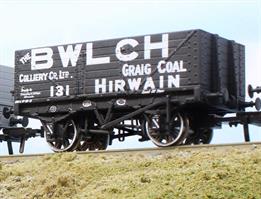 A new and highly detailed model of the RCH 1907 design open wagon. One of the most common designs used by private wagon owners these wagons frequently carried brightly coloured and floridly lettered liveries applied before WW1. Many thousands of wagons were built to this specification, the vast majority still running into WW2 and passing to British Railways at nationalisation. Each of the Rapido Trains models features prototype specific variations including end doors or no end door, buffer shank design, wheels, brake fittings and V hanger style.This model of a RCH 1907 7 plank wagon with side and end doors is finished in the plain black livery used by the Bwlch Colliery company of Hirwain in the Taff Valley of South Wales. Wagon number 131.