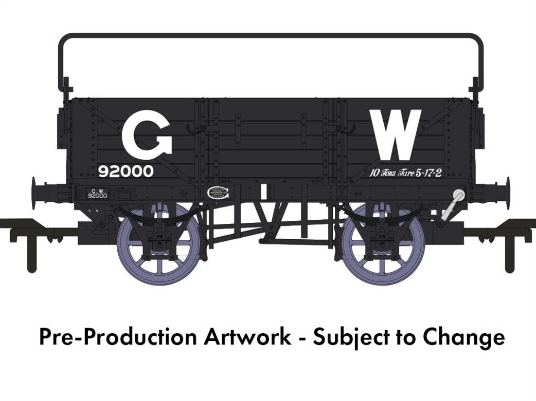 Rapido Trains 943002 GWR 92000 Diagram O11 5 Plank Open Wagon with Sheet Rail GWR Grey 25in Lettering OO