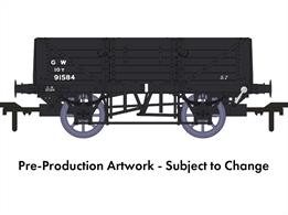 Introduced in 1911 as the GWRs new standard general merchandise open wagon now had 5 plank high sides and was equipped with a folding sheet rail for weather protection. Allocated diagram reference O11 10815 were built between 1911 and 1919, along with a further 2,105 wagons with vacuum train brakes (diagram O15) built by 1922.This model replicates unfitted diagram O11 wagon number 91584 in GWR goods grey livery with post-1936 small sized lettering.