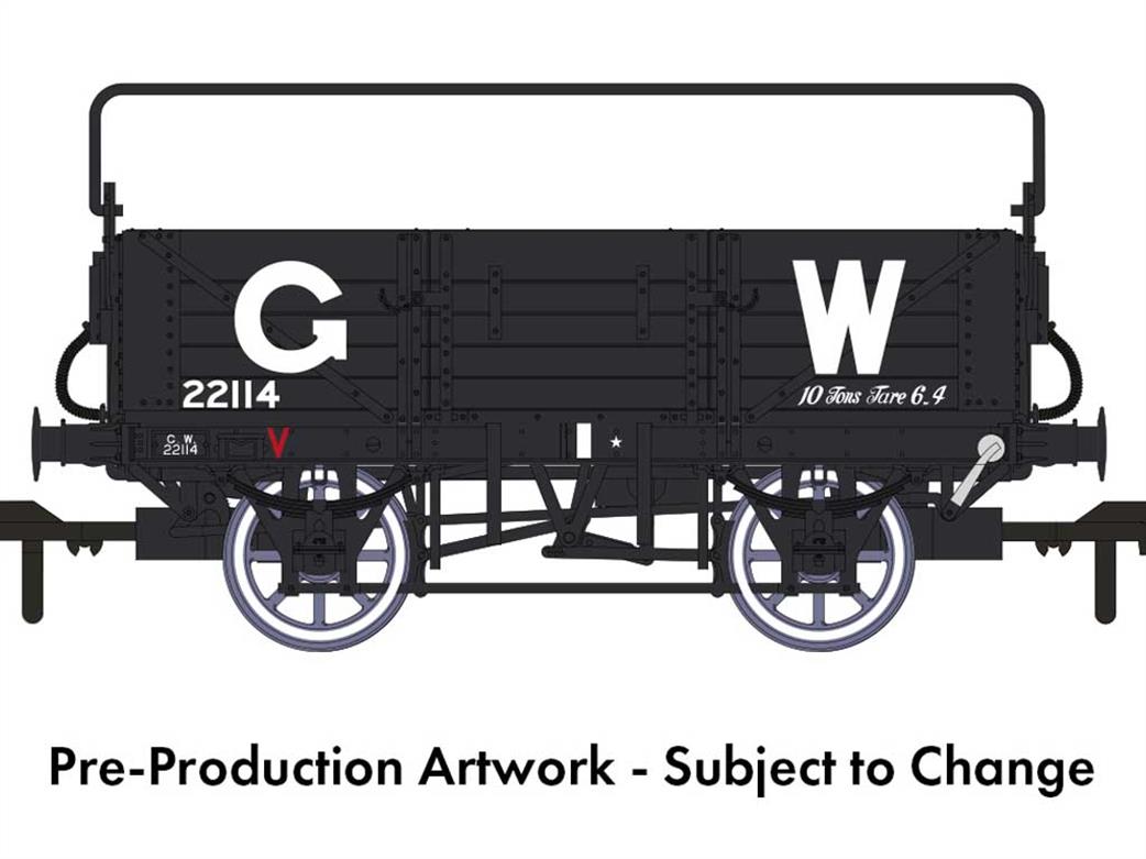 Rapido Trains OO 943013 GWR 22114 Diagram O15 Vacuum Braked 5 Plank Open Wagon with Sheet Rail GWR Grey 25in Lettering