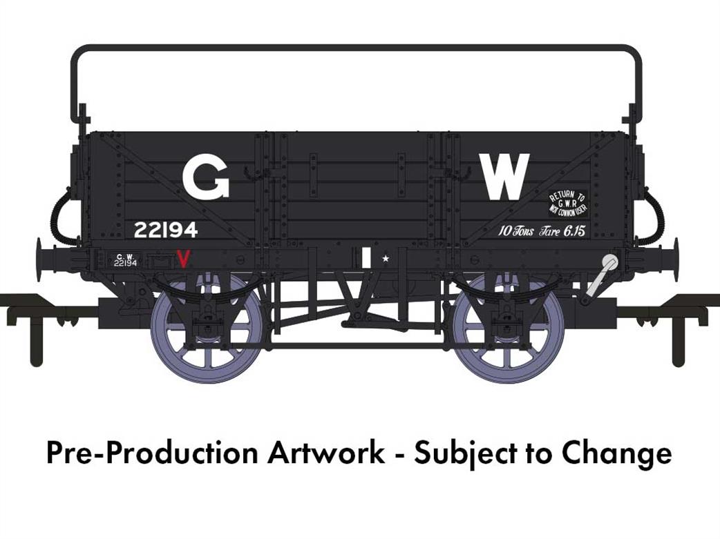 Rapido Trains OO 943016 GWR 22194 Diagram O15 Vacuum Braked 5 Plank Open Wagon with Sheet Rail GWR Grey 16in Lettering
