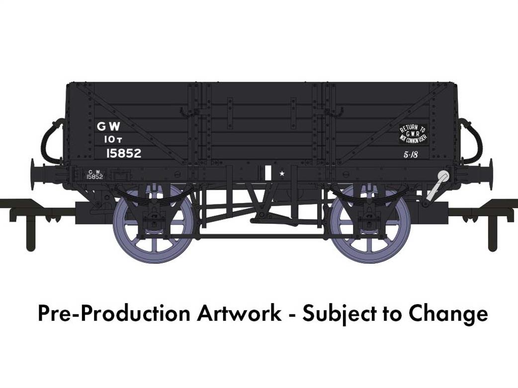 Rapido Trains 943021 GWR 15852 Diagram O15 Vacuum Braked 5 Plank Open Wagon GWR Grey Post-1936 Small Lettering OO