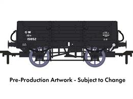 Introduced in 1911 as the GWRs new standard general merchandise open wagon now had 5 plank high sides and was equipped with a folding sheet rail for weather protection. Allocated diagram reference O11 10815 were built between 1911 and 1919, along with a further 2,105 wagons with vacuum train brakes (diagram O15) built by 1922.This model replicates vacuum train brake fitted diagram O15 wagon number 15852 in GWR goods grey livery with post-1936 small size lettering.