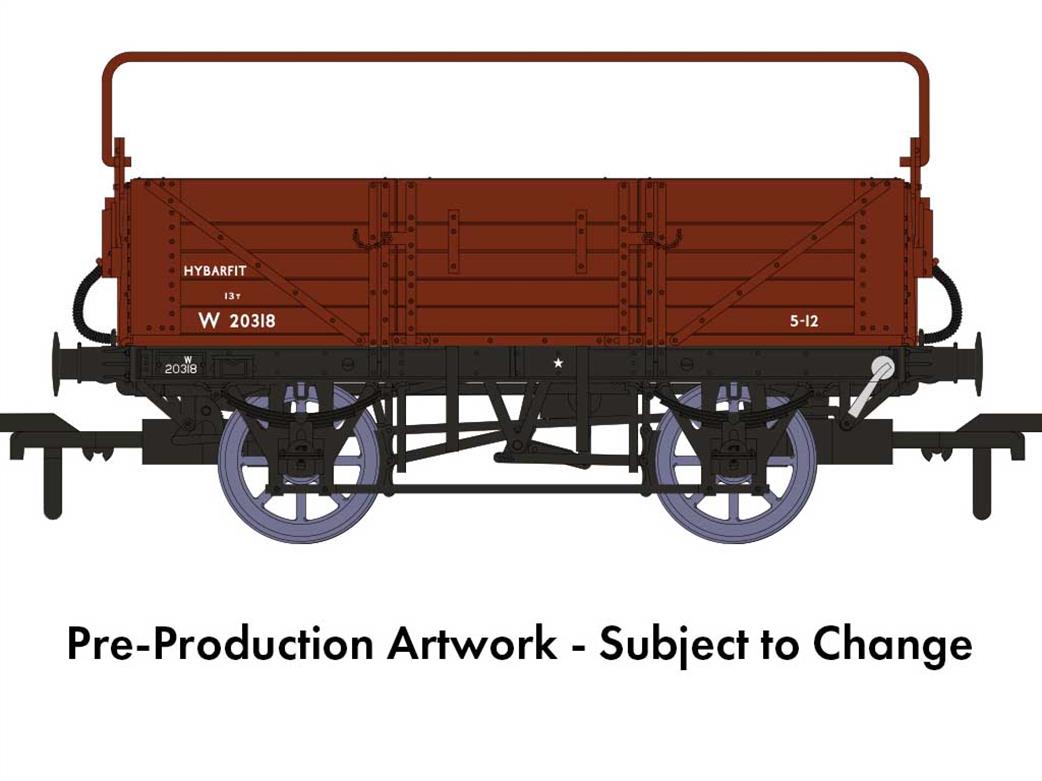 Rapido Trains 943022 BR W20318 GWR Diagram O15 Vacuum Braked 5 Plank Open Wagon with Sheet Rail BR Bauxite HYBARFIT OO