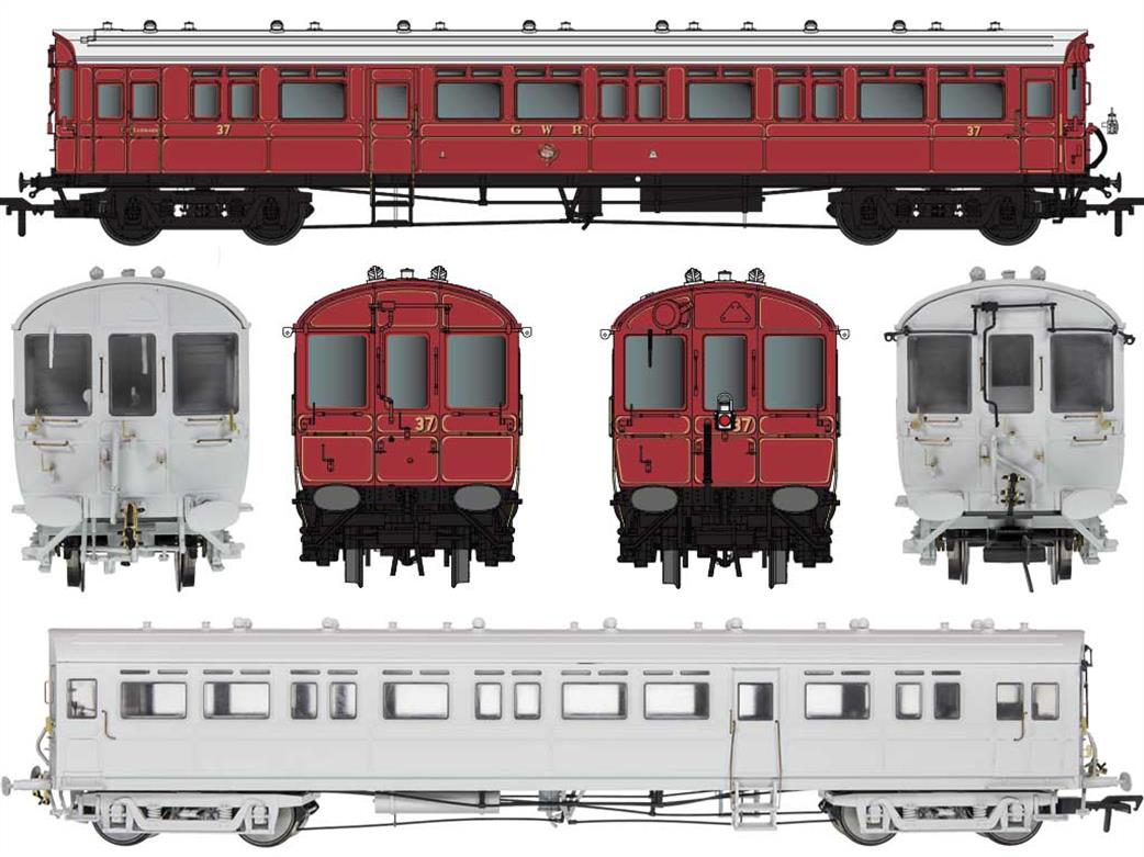 Dapol OO 4P-004-001 GWR Autocoach 37 Diagram N Panelled Side Trailer Coach GWR Crimson Lake Livery