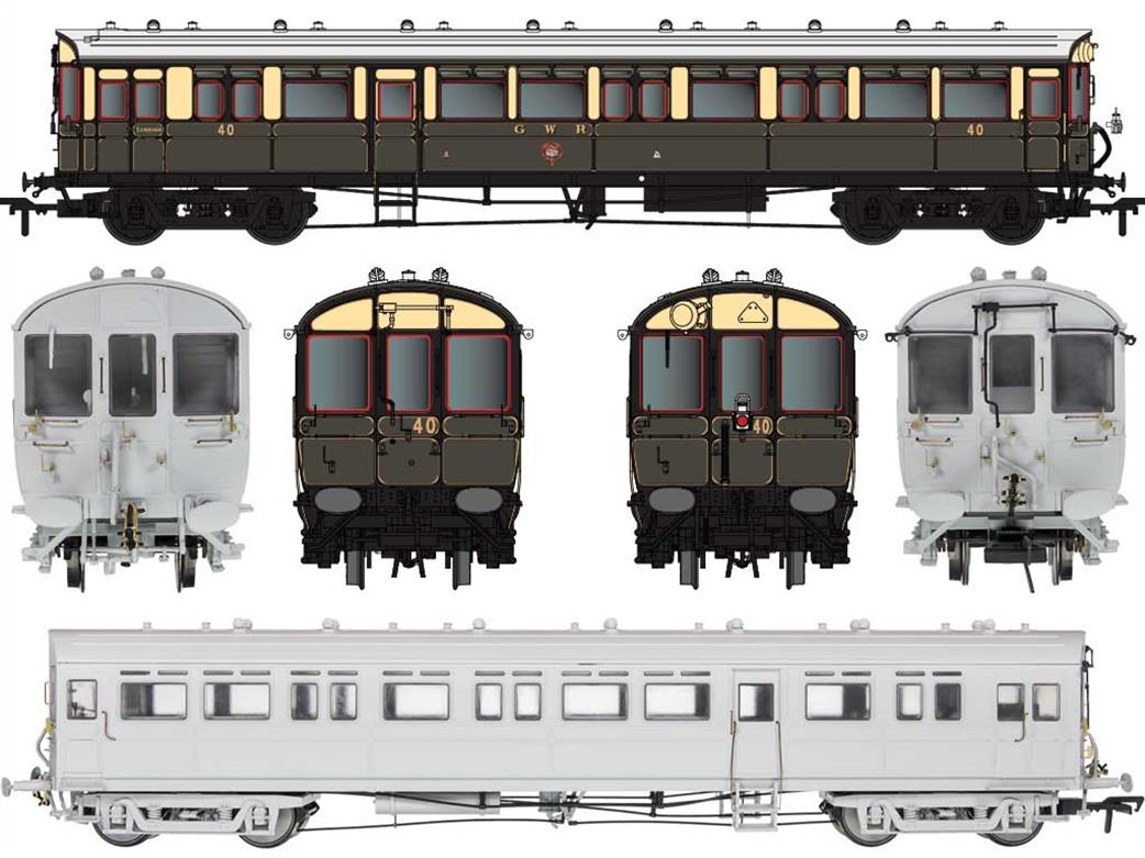 Dapol OO 4P-004-002 GWR Autocoach 40 Diagram N Panelled Side Trailer Coach GWR Lined Chocolate & Cream