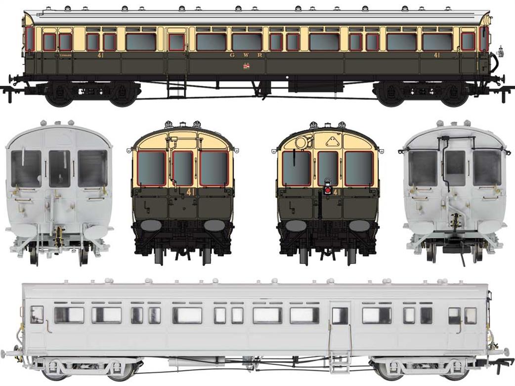 Dapol OO 4P-004-003 GWR Autocoach 41 Diagram N Panelled Side Trailer Coach GWR Chocolate & Cream Twin Cities