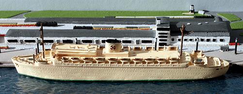 Robert Ley was a new cruise ship built for the DAF and operated by the KdF German holiday company in 1938 and the first half of 1939. This model is a fully painted, waterline resin model in 1/1250 scale by Coastlines models, CL-M529K.