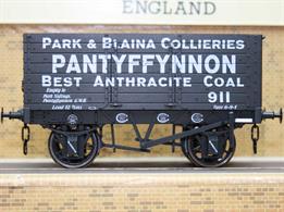Detailed model of a 7 plank open mineral wagon built the the 1887 issued RCH specifications operated by the Park &amp; Blaina Collieries of Pantyffynnon, suppliers of best anthracite coal. Wagon number 911