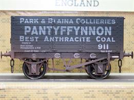 Detailed model of a 7 plank open mineral wagon built the the 1887 issued RCH specifications operated by the Park &amp; Blaina Collieries of Pantyffynnon, suppliers of best anthracite coal. Wagon number 911.Weathered finish.