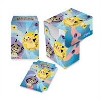 Officially licensed Pokémon Trading Card Game Deck Box® featuring Pikachu and Mimikyu. Holds up to 75 standard size card double-sleeved. Includes one themed deck divider. Self-locking lid keeps card securely stored while also offering easy access. Made with archival-safe, rigid polypropylene materials for safe storage.