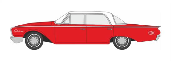 Oxford Diecast 87FF60001 1/87th 1960 Ford Fairlane Sedan 500 Town Monte Carlo Red/Corinthian White