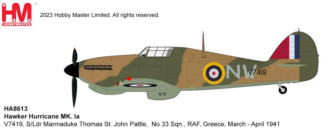 Hobby Master 1/48 HA8613 Hawker Hurricane Mk.1a S/Ldr Marmaduke Thomas St. John Pattle