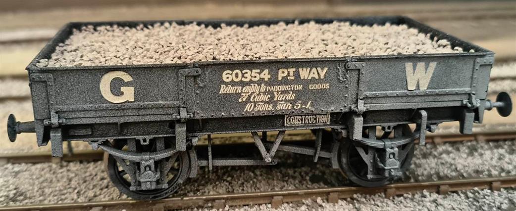 Preowned O Gauge WAGON54 Peco Kit Built W-605 GWR 8 Ton Permanent Way Steel Type Open Wagon 60354 with ballast load