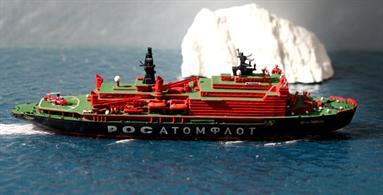 50 Let Pobedy (in English: 50 Years of Victory) is a Russian icebreaker with a spoon-shaped bow. The 1/1250 scale, waterline, metal model is made in Germany by WDS with catalogue number WDS 023. 50 Let Poebody