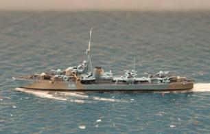 HMS Quail is a 1/1250 scale, waterline, metal model of a Q-class destroyer in a Western Approaches disruptive camouflage typical of the 1941 period. The model is by WDS and has the catalogue number WDS K Liz 0095bT1