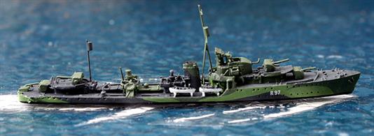 HMS Grenville is a 1/1250 scale, waterline, metal model of the U-class Leader in 1943. The model is made and painted by WDS, catalogue number WDS K Liz 0044cT
