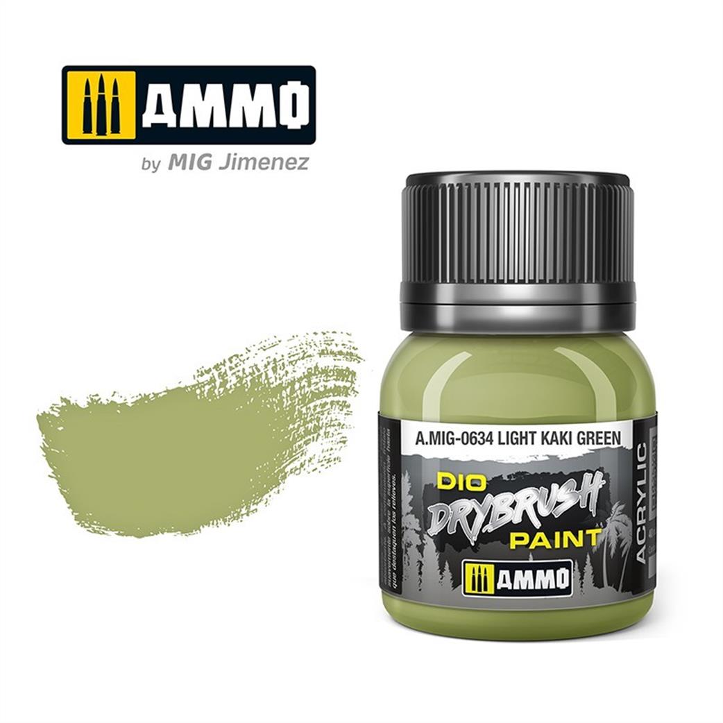 Ammo of Mig Jimenez  A.MIG-0634 Light Khaki Green Special Dio Drybrush Paint 40ml Pot