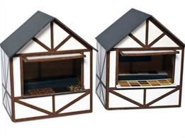 Set of four 1:76 Scale Traditional Market Stalls produced as a Highly Detailed Card kit. The completed model features lots of detail and can be easily customized to suit your scene during construction.atd models card kits are supplied printed full colour, pre cut and creased for ease and quality of build. Included with all kits are easy to follow instructions.