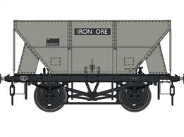 The British Railways 22-24 ton capacity iron ore hoppers were developed from LNER designs and wagons built for private owners in the 1930s. Charles Roberts built 1,000 22 ton wagons in 1949, likely ordered by the Ministry of Transport before nationalisation and allocated BR diagram 1/161. A year later 1,500 were built by Charles Roberts, uprated to 24 tons capacity and allocated diagram 1/162 along with 500 of the 1949 wagons also uprated. They were initially used for iron ore traffic and latterly Limestone, chalk and sand, lasting in service until circa 1980.Model finished in British Railways grey livery with black lettering patches, the usual livery applied through most of these wagons service lives. B436275 is preserved as part of the National Collection, currently at the 'Rocks by Rail' museum in Rutland