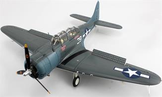 Designed as a light bomber and reconnaissance aircraft, various versions of the Dauntless served during the war with the US Marine Corps, Army and Navy. The Douglas was the only plane to fight in every major Pacific engagement. The SBD-3, sarcastically nicknamed 'Speedy Three', entered service in March 1941 with production ending in July 1944, by which time a total of 5,936 had been built in all versions.This large and highly detailed model is finished in the paint and lettering carried by VB-16 aircraft White 39 flown by Lt. Cook Cleland from USS Lexington during the Battle of the Philippine Sea in June 1944.