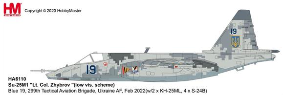 "Su-25M1 ""Lt. Col. Zhybrov ""(low vis. scheme) Blue 19, 299th Tactical Aviation Brigade, Ukraine AF, Feb 2022 (w/2 x KH-25ML, 4 x S-24B)"