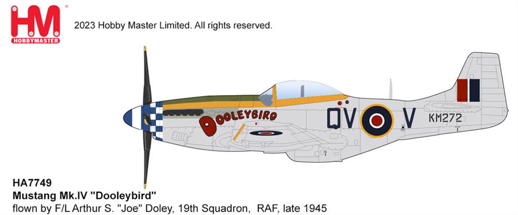 Hobby Master 1/48 HA7749 RAF Mustang Dooleybird F/L Arthur s Joe Doley Diecast Model