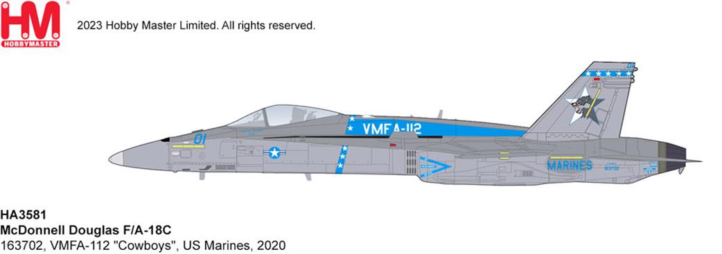 Hobby Master 1/72 HA3581 F/A-18C Hornet VMFA-11 Cowboys Diecast Aircraft Model