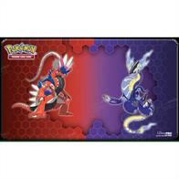 Playmats for Pokémon feature vibrant, full-color artwork of Koraidon &amp; Miraidon. Made with a soft fabric top to reduce damage to cards during play and a non-slip rubber backing to keep the playmat from shifting during use, playmats enhance the gameplay experience. With dimensions of approximately 24 in. x 13.5 in., a playmat also makes an excellent oversize mousepad for home or office.
