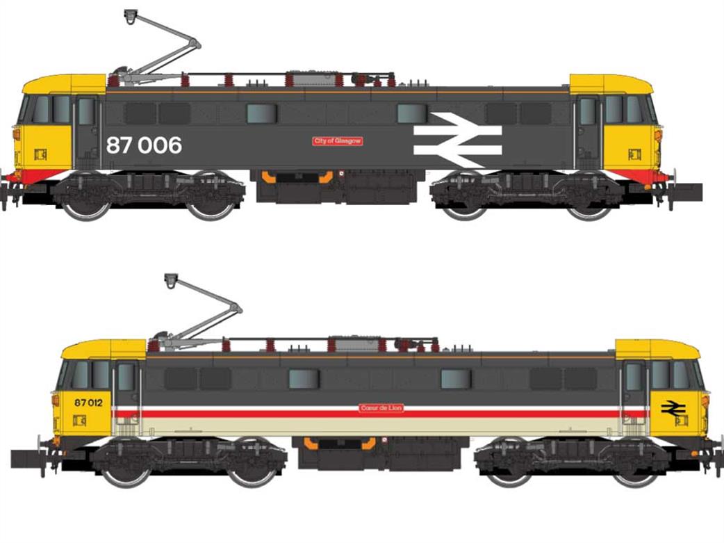 Dapol N 2D-087-007 Twin Pack 87006 City of Glasgow Large Logo Grey & 87006 Coeur de Lion InterCity Livery Class 87 Electric Locomotives