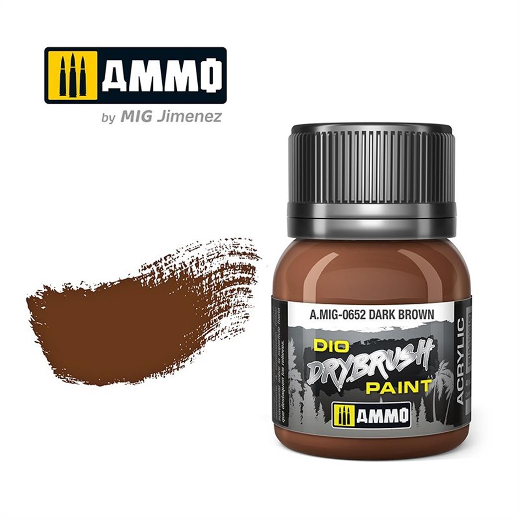 Ammo of Mig Jimenez  A.MIG-0652 Dark Brown Special DIO Drybrush Paint 40ml Pot