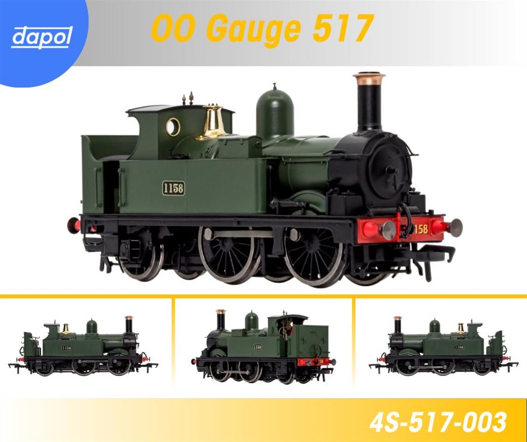 Dapol OO 4S-517-003S GWR 1158 517 Class 0-4-2T GWR Green DCC Sound