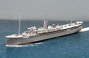 HMS Rawalpindi is a 1/1250 scale, waterline model of the the 1925-built P&amp;O liner as converted to an armed merchant cruiser at the outbreak of WW2. The model is cast in resin and painted in light grey overall by Coastlines Models, CL-AMC001.