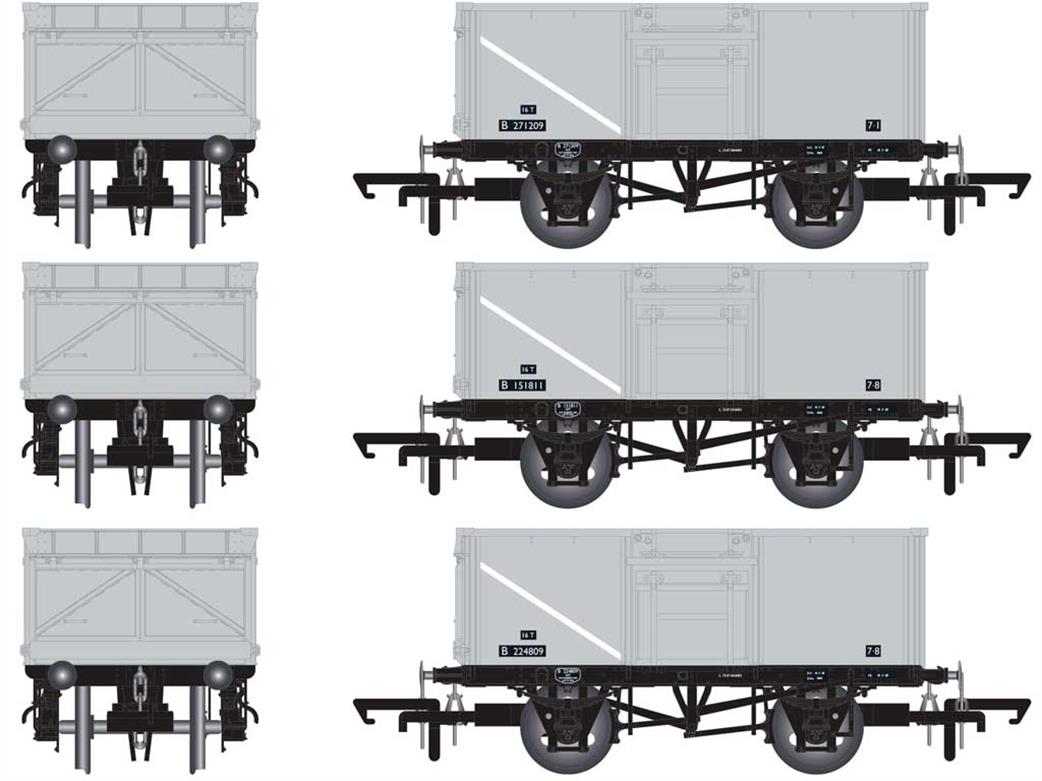 Accurascale OO ACC1021 Triple Pack A BR 16Ton Diagram 1/108 Welded Mineral Wagons Grey with Lettering on Black Patches 1950s