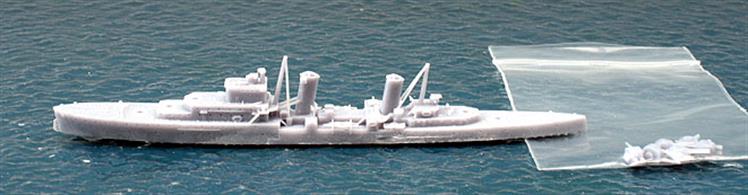 A kit to make a Dido-class, British light cruiser model with 10x5.25in dual-purpose guns in twin turrets in 1/1200 scale . This waterline kit is made by Joh's Model Shipyard RN301 and John designs, 3D prints, removes external supports and packs the models himself. Glue, rod for topmasts and paint are needed to complete the model.