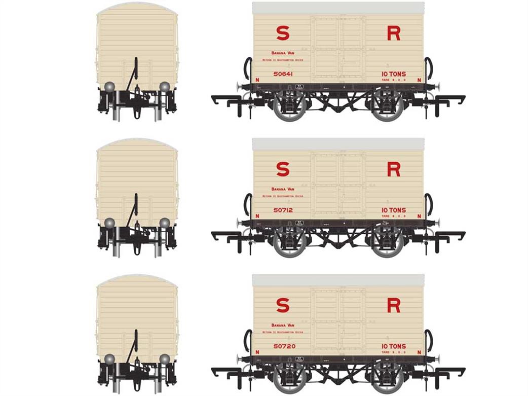 Accurascale OO ACC2045 Southern Railway D1478 Banana Vans Pre-1936 Triple Pack 1 Stone Livery Large Red Lettering