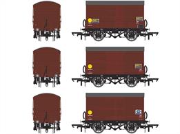 Pack of three Southern Railway diagram D1478 insulated banana vans in 1960s British Railways bauxite livery. Wagon numbers S50774, S50649 &amp; S50691.Detailed models of the distinctive Southern Railway design banana vans used for traffic from Southampton docks. Through the 1920s the Southern had hired banana vans from the LNER, so these vans were new in the 1930s, by which time the insulation alone had proven capable of maintaining the constant temperature needed for transporting fruit, so did not have the extra ventilators and steam heating of older designs. Following the docking of a refrigerated banana ship several block trains of these banana vans would have been dispatched from Southampton to the major fruit markets across Britain. These banana trains were equipped with vacuum train brakes throughout, so ran at express goods speeds, up to 60mph.