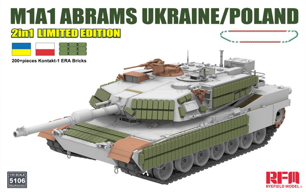 Rye Field Model 1/35 5106 M1A1 Abrams Ukraine / Poland 2 in 1 Ltd Edition Plastic Kit