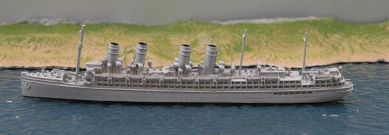 USS Agamemnon is a 1/1250 scale, waterline, resin model of the troopship when she entered US service in 1917 painted in grey overall. This model is made by Coastlines Models, CL-M416a
