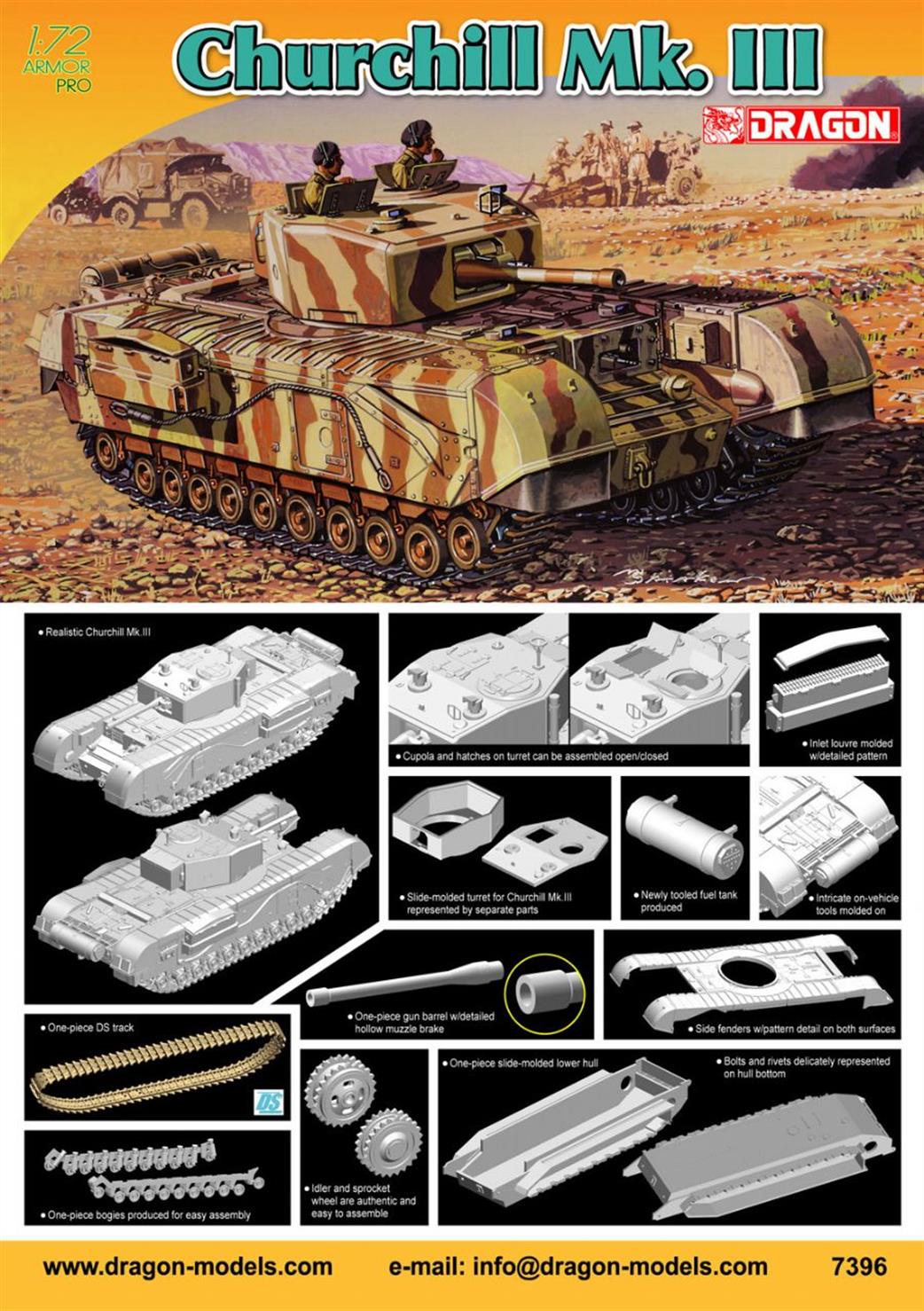 Dragon Models 1/72 7396 Churchill MK III Allied WW2 Tank Kit