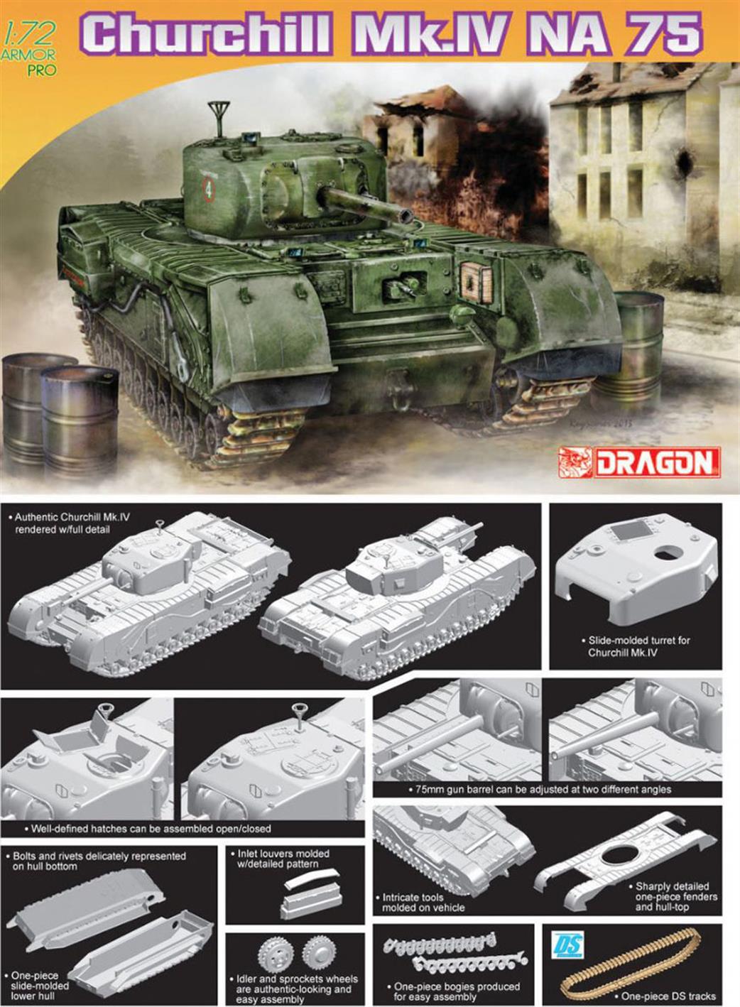 Dragon Models 1/72 7507 Churchill MKIV NA75 Infantry Tank Plastic kit