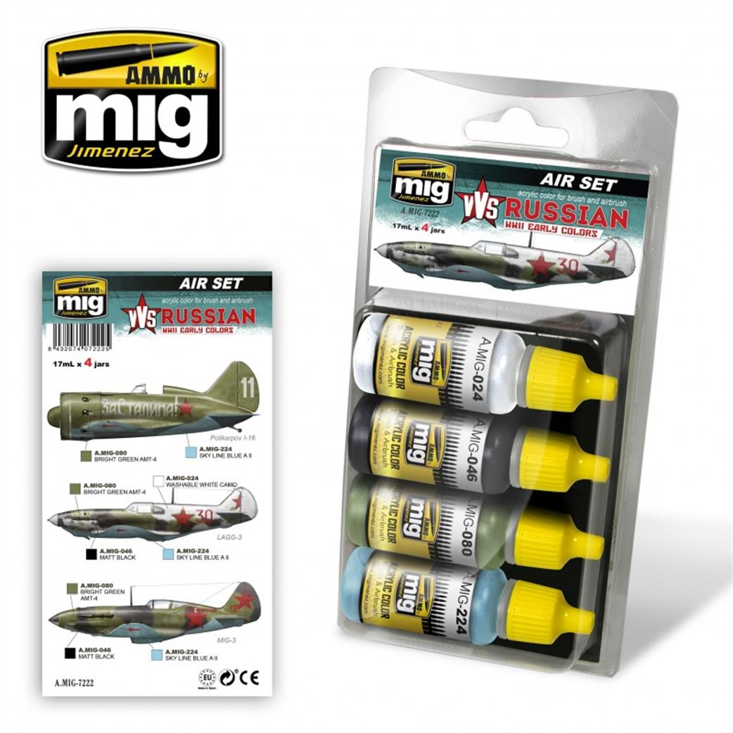 Ammo of Mig Jimenez  A.MIG-7222 Russian Early WW11 Camouflage Colours Set Of 4 17ml Dropper Bottles