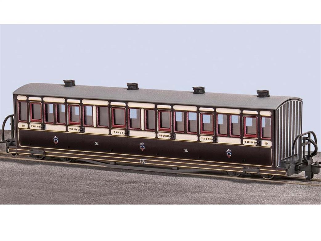 Peco OO9 GR-600B Festiniog Railway Bowside Bogie Composite Coach 18 Lined Purple-Brown & Cream
