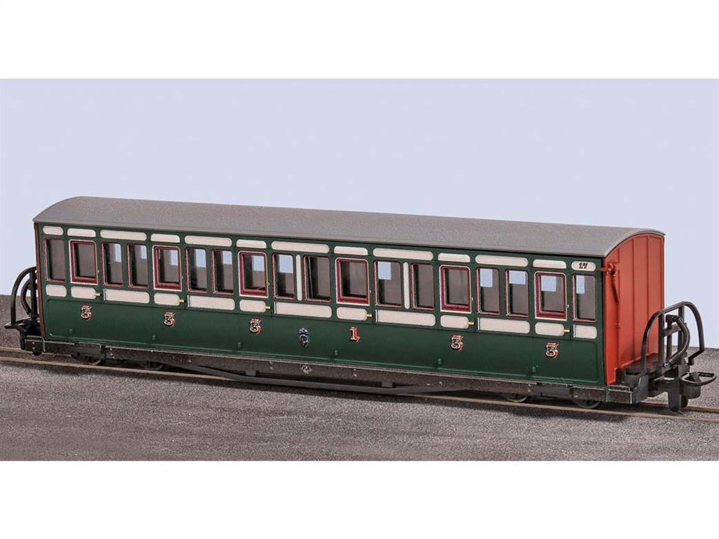 Peco OO9 GR-601A Festiniog Railway Bowside Bogie Composite Coach 17 Lined Green & Cream Early Preservation