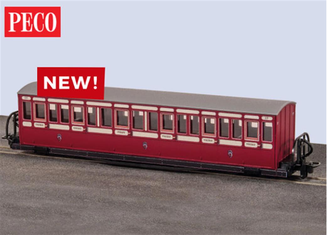 Peco OO9 GR-602A Festiniog Railway Bowside Bogie Composite Coach 17 Lined Red & Cream