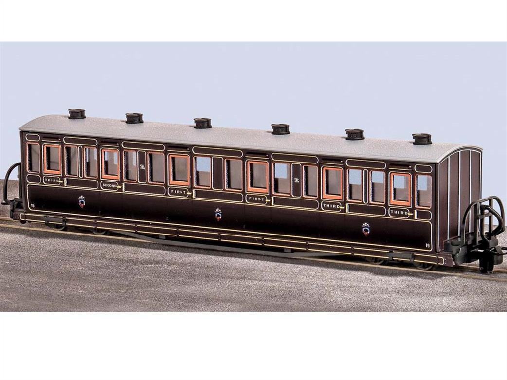 Peco OO9 GR-620A Festiniog Railway Bowside Bogie Composite Coach 19 Lined Purple-Brown