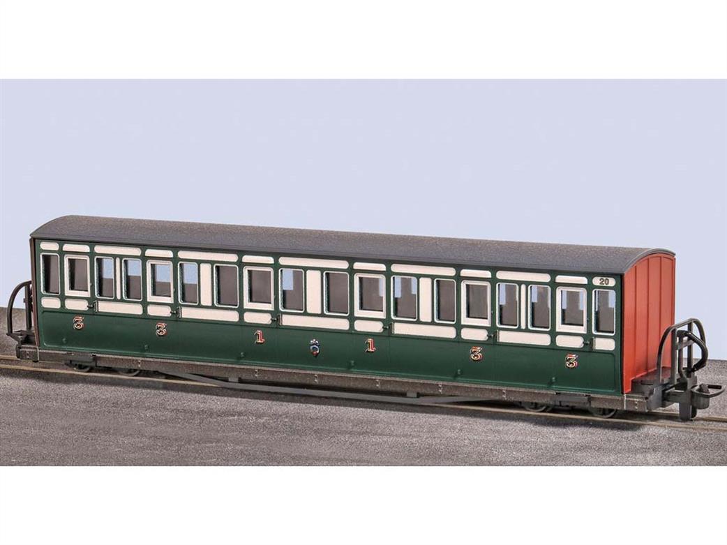 Peco OO9 GR-621B Festiniog Railway Bowside Bogie Composite Coach 20 Lined Green & Cream Early Preservation