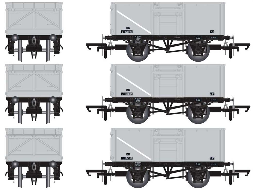 Accurascale OO ACC1022 Triple Pack B BR 16Ton Diagram 1/108 Welded Mineral Wagons Grey with Lettering on Black Patches 1950s