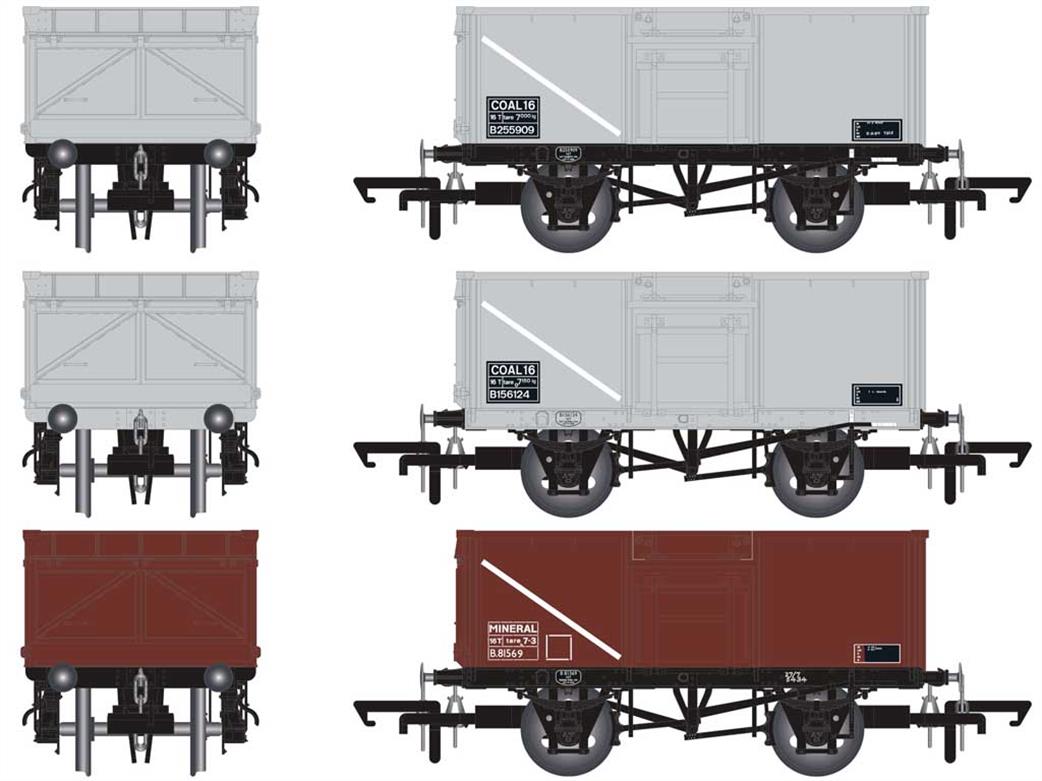 Accurascale ACC1024 Triple Pack D BR 16Ton Diagram 1/108 Welded Mineral Wagons Grey / Brown Boxed Lettering 1960s Pre-TOPS OO